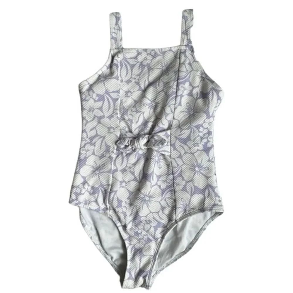Wonder Nation Floral One Piece Swimsuit Hawaiian Purple White Swim SZ 10-12
